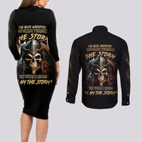 Warrior Skull Couples Matching Long Sleeve Bodycon Dress and Long Sleeve Button Shirts The Warrior Replies Iam The Storm - Wonder Print Shop