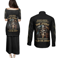 Warrior Skull Couples Matching Puletasi Dress and Long Sleeve Button Shirts The Warrior Replies Iam The Storm - Wonder Print Shop