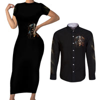 Warrior Skull Couples Matching Short Sleeve Bodycon Dress and Long Sleeve Button Shirts The Warrior Replies Iam The Storm - Wonder Print Shop