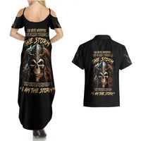 Warrior Skull Couples Matching Summer Maxi Dress and Hawaiian Shirt The Warrior Replies Iam The Storm - Wonder Print Shop