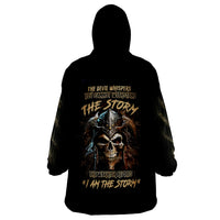 Black wearable blanket hoodie with skull graphic on back and large hood