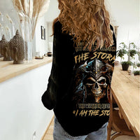 Warrior Skull Women Casual Shirt The Warrior Replies Iam The Storm - Wonder Print Shop