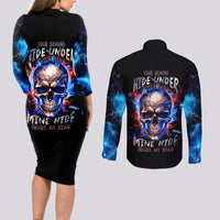 Fire Skull Couples Matching Long Sleeve Bodycon Dress and Long Sleeve Button Shirts Your Demon Hide Under Your Bed - Wonder Print Shop
