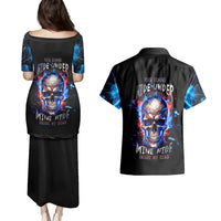 Fire Skull Couples Matching Puletasi Dress and Hawaiian Shirt Your Demon Hide Under Your Bed - Wonder Print Shop