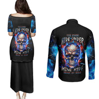 Fire Skull Couples Matching Puletasi Dress and Long Sleeve Button Shirts Your Demon Hide Under Your Bed - Wonder Print Shop