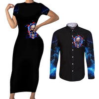 Fire Skull Couples Matching Short Sleeve Bodycon Dress and Long Sleeve Button Shirts Your Demon Hide Under Your Bed - Wonder Print Shop