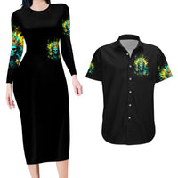 Sunflower Skull Couples Matching Long Sleeve Bodycon Dress and Hawaiian Shirt Bitch I'm Not A Princess I'm The Fucking Queen - Wonder Print Shop