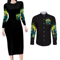 Sunflower Skull Couples Matching Long Sleeve Bodycon Dress and Long Sleeve Button Shirt Bitch I'm Not A Princess I'm The Fucking Queen - Wonder Print Shop
