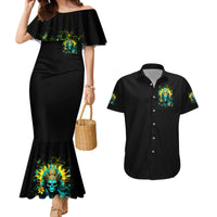 Sunflower Skull Couples Matching Mermaid Dress and Hawaiian Shirt Bitch I'm Not A Princess I'm The Fucking Queen - Wonder Print Shop