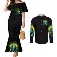 Sunflower Skull Couples Matching Mermaid Dress and Long Sleeve Button Shirt Bitch I'm Not A Princess I'm The Fucking Queen