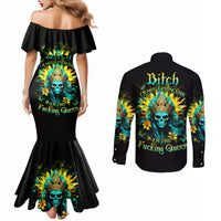 Sunflower Skull Couples Matching Mermaid Dress and Long Sleeve Button Shirt Bitch I'm Not A Princess I'm The Fucking Queen