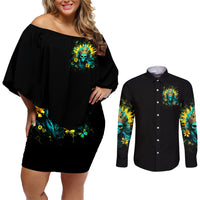 Sunflower Skull Couples Matching Off Shoulder Short Dress and Long Sleeve Button Shirt Bitch I'm Not A Princess I'm The Fucking Queen - Wonder Print Shop