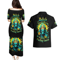 Sunflower Skull Couples Matching Puletasi and Hawaiian Shirt Bitch I'm Not A Princess I'm The Fucking Queen - Wonder Print Shop