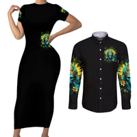 Sunflower Skull Couples Matching Short Sleeve Bodycon Dress and Long Sleeve Button Shirt Bitch I'm Not A Princess I'm The Fucking Queen - Wonder Print Shop