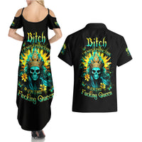 Sunflower Skull Couples Matching Summer Maxi Dress and Hawaiian Shirt Bitch I'm Not A Princess I'm The Fucking Queen - Wonder Print Shop