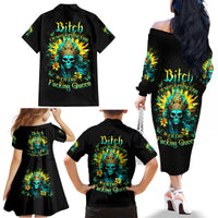 Sunflower Skull Family Matching Off Shoulder Long Sleeve Dress and Hawaiian Shirt Bitch I'm Not A Princess I'm The Fucking Queen - Wonder Print Shop