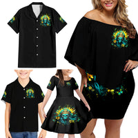 Sunflower Skull Family Matching Off Shoulder Short Dress and Hawaiian Shirt Bitch I'm Not A Princess I'm The Fucking Queen - Wonder Print Shop