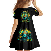 Sunflower Skull Kid Short Sleeve Dress Bitch I'm Not A Princess I'm The Fucking Queen - Wonder Print Shop