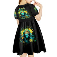Sunflower Skull Kid Short Sleeve Dress Bitch I'm Not A Princess I'm The Fucking Queen - Wonder Print Shop