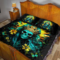Sunflower Skull Quilt Bed Set Bitch I'm Not A Princess I'm The Fucking Queen - Wonder Print Shop