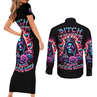 Thunder Skull Couples Matching Short Sleeve Bodycon Dress and Long Sleeve Button Shirt Bitch I'm Not A Princess I'm The Fucking Queen - Wonder Print Shop