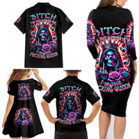 Thunder Skull Family Matching Long Sleeve Bodycon Dress and Hawaiian Shirt Bitch I'm Not A Princess I'm The Fucking Queen - Wonder Print Shop