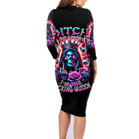 Thunder Skull Family Matching Long Sleeve Bodycon Dress and Hawaiian Shirt Bitch I'm Not A Princess I'm The Fucking Queen - Wonder Print Shop