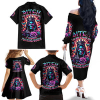 Thunder Skull Family Matching Off Shoulder Long Sleeve Dress and Hawaiian Shirt Bitch I'm Not A Princess I'm The Fucking Queen - Wonder Print Shop