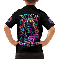 Thunder Skull Family Matching Off Shoulder Maxi Dress and Hawaiian Shirt Bitch I'm Not A Princess I'm The Fucking Queen - Wonder Print Shop