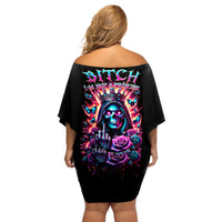 Thunder Skull Off Shoulder Short Dress Bitch I'm Not A Princess I'm The Fucking Queen - Wonder Print Shop
