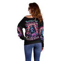 Thunder Skull Off Shoulder Sweater Bitch I'm Not A Princess I'm The Fucking Queen - Wonder Print Shop