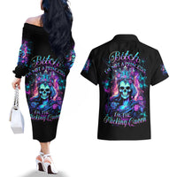 Rose Skull Couples Matching Off The Shoulder Long Sleeve Dress and Hawaiian Shirt Bitch I'm Not A Princess I'm The Fucking Queen - Wonder Print Shop