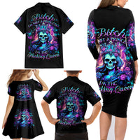 Rose Skull Family Matching Long Sleeve Bodycon Dress and Hawaiian Shirt Bitch I'm Not A Princess I'm The Fucking Queen - Wonder Print Shop