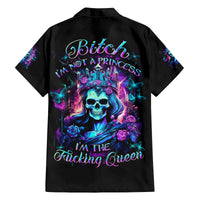 Rose Skull Family Matching Off Shoulder Short Dress and Hawaiian Shirt Bitch I'm Not A Princess I'm The Fucking Queen - Wonder Print Shop