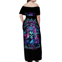 Rose Skull Off Shoulder Maxi Dress Bitch I'm Not A Princess I'm The Fucking Queen - Wonder Print Shop