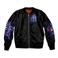 Rose Skull Sleeve Zip Bomber Jacket Bitch I'm Not A Princess I'm The Fucking Queen - Wonder Print Shop