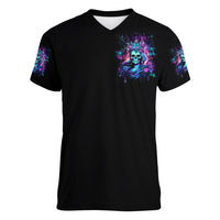 Rose Skull Women V Neck T Shirt Bitch I'm Not A Princess I'm The Fucking Queen - Wonder Print Shop