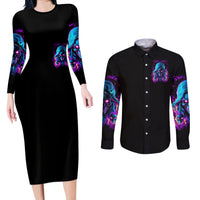 Flame Skull Couples Matching Long Sleeve Bodycon Dress and Long Sleeve Button Shirt Did I Piss You Off That Great At Least I'm Doing Something Right - Wonder Print Shop