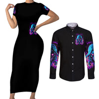 Flame Skull Couples Matching Short Sleeve Bodycon Dress and Long Sleeve Button Shirt Did I Piss You Off That Great At Least I'm Doing Something Right - Wonder Print Shop