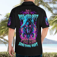Black Hawaiian shirt with large blue-purple flame skull back graphic