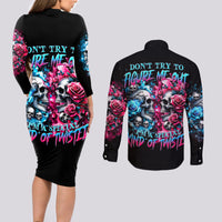Couple Skull Couples Matching Long Sleeve Bodycon Dress and Long Sleeve Button Shirt Don't Try To Figure Me Out I'm Special - Wonder Print Shop