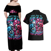 Couple Skull Couples Matching Off Shoulder Maxi Dress and Hawaiian Shirt Don't Try To Figure Me Out I'm Special - Wonder Print Shop
