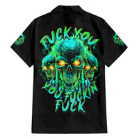 Flame Skull Family Matching Short Sleeve Bodycon Dress and Hawaiian Shirt Fuck You You Fuckin Fuck - Wonder Print Shop