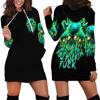 Flame Skull Hoodie Dress Fuck You You Fuckin Fuck - Wonder Print Shop