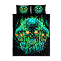 Flame Skull Quilt Bed Set Fuck You You Fuckin Fuck - Wonder Print Shop