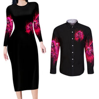 Flame Skull Couples Matching Long Sleeve Bodycon Dress and Long Sleeve Button Shirt I Have 3 Sides Quite Sweet Funny Crazy And The Side You Never See - Wonder Print Shop