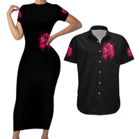Flame Skull Couples Matching Short Sleeve Bodycon Dress and Hawaiian Shirt I Have 3 Sides Quite Sweet Funny Crazy And The Side You Never See - Wonder Print Shop