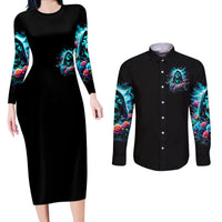 Rose Skull Couples Matching Long Sleeve Bodycon Dress and Long Sleeve Button Shirt She Whispered Back Iam The Storm - Wonder Print Shop