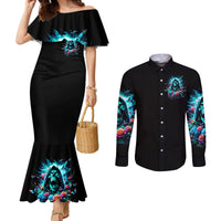 Rose Skull Couples Matching Mermaid Dress and Long Sleeve Button Shirt She Whispered Back Iam The Storm
