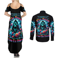Rose Skull Couples Matching Summer Maxi Dress and Long Sleeve Button Shirt She Whispered Back Iam The Storm - Wonder Print Shop